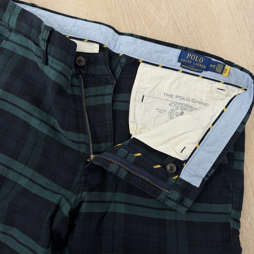 Polo Ralph Lauren Chino Pants Straight Fit Stretch Plaid Cotton Twill 34 x 32 - Picture 7 of 8